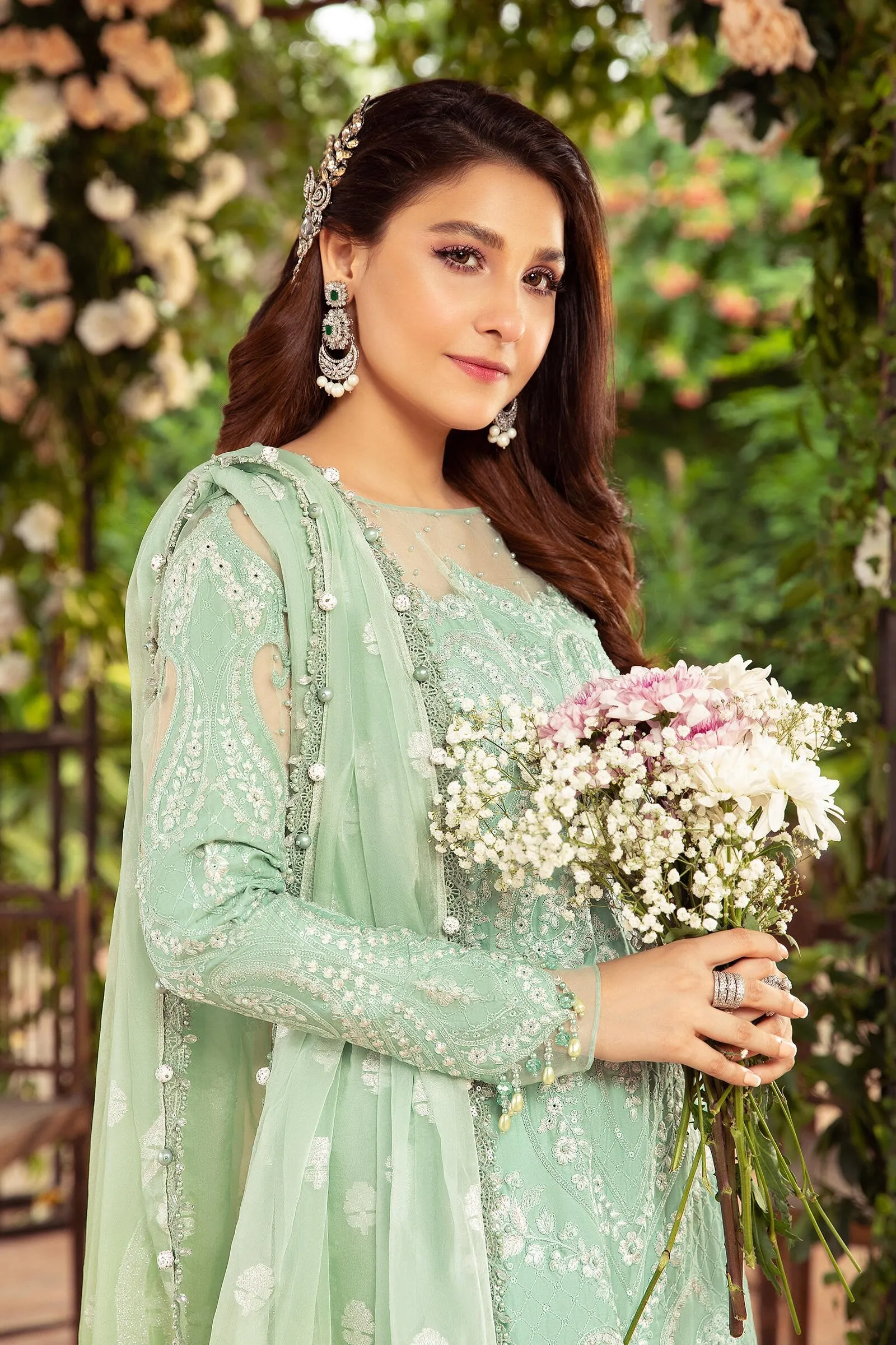 Unstitched Sateen CST-404-Sea Green | MariaB Sateen Cotton Collection 2021 | Unstitched Embroidered Cotton Satin Suits