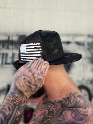 USA FLAG WHITE SIDE STYLE BLACK CAMO HAT