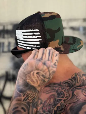 USA FLAG WHITE SIDE STYLE GREEN CAMO HAT