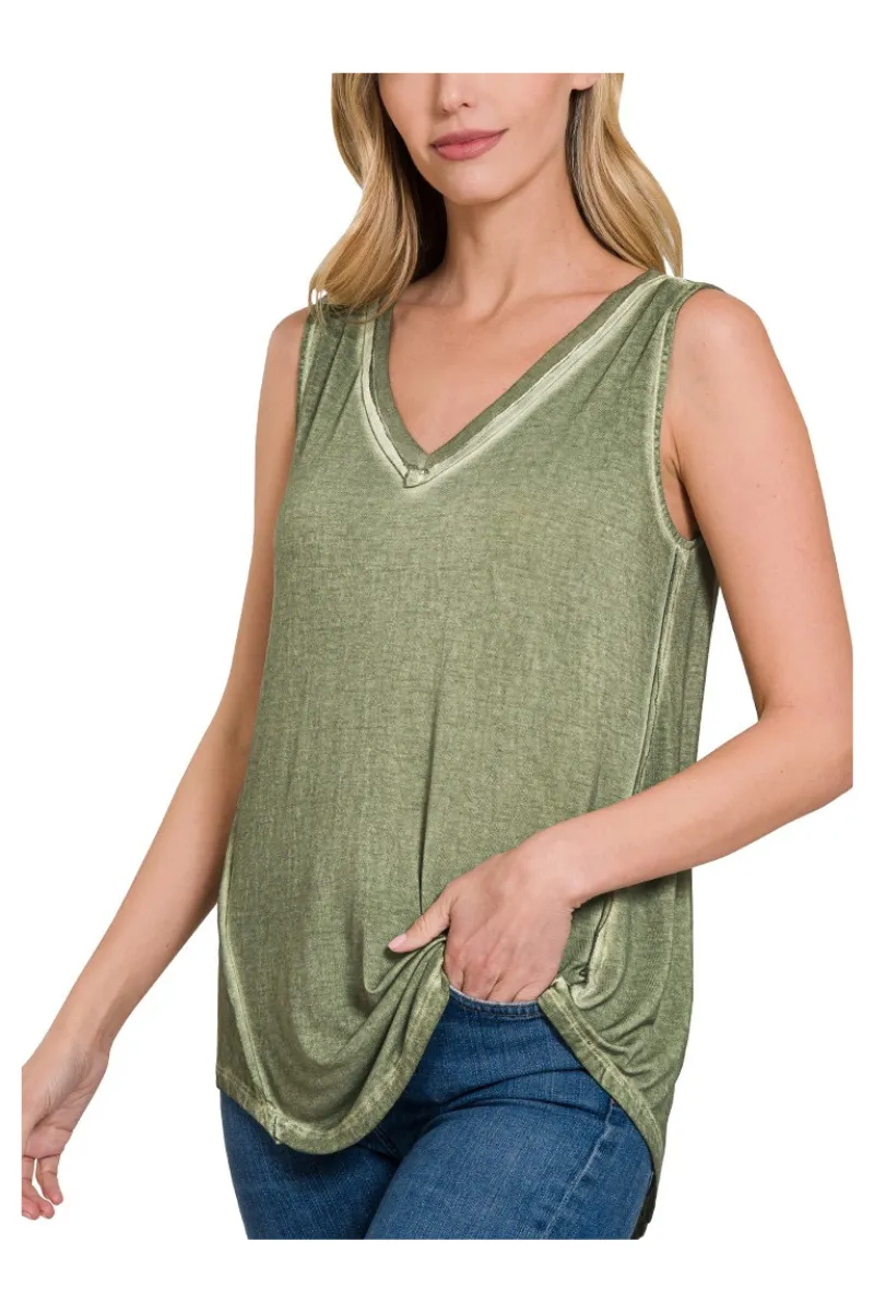 Washed Olive Burnout Tank