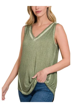 Washed Olive Burnout Tank