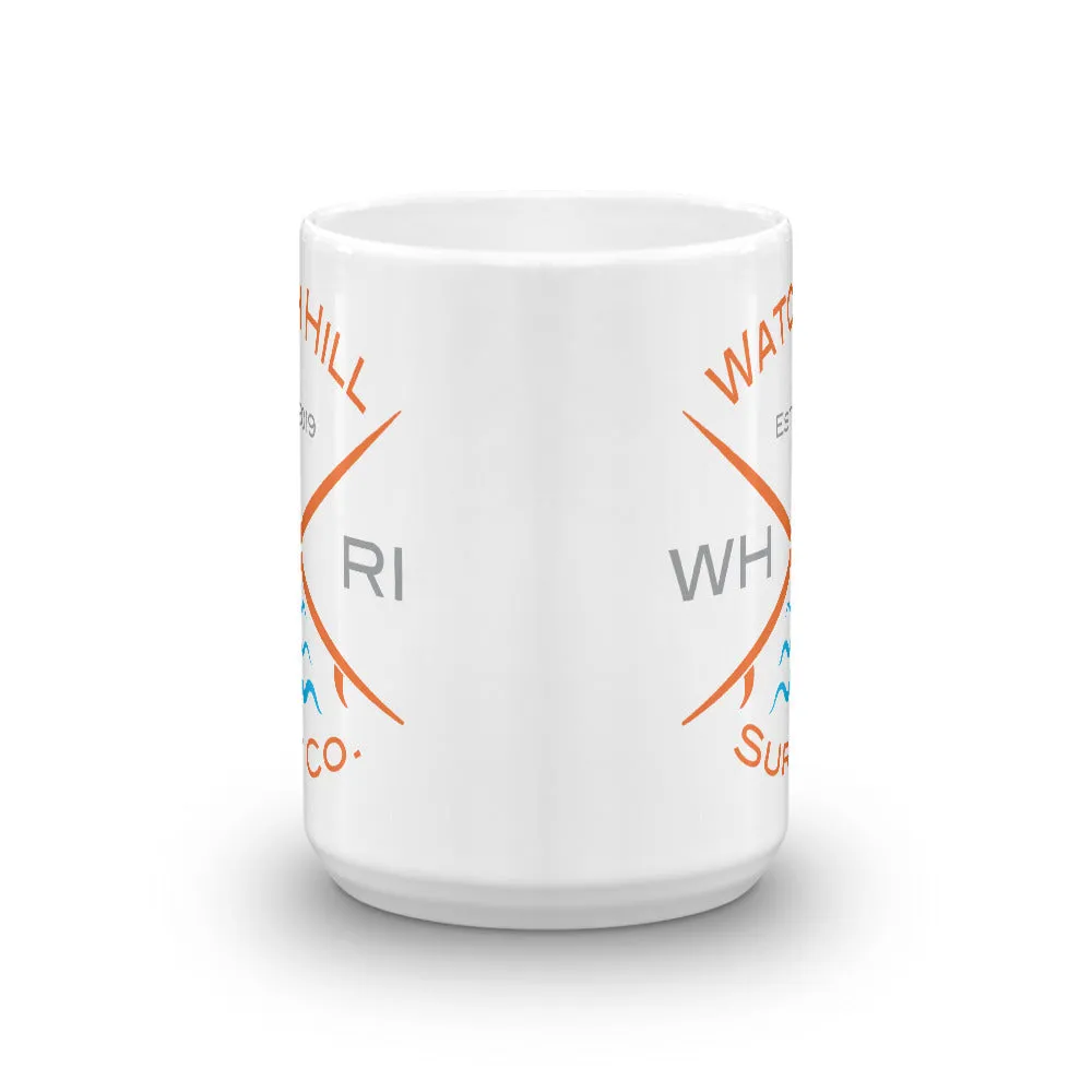 Watch Hill ‘Surf Co.’ Ceramic Mugs in 11oz. or 15oz. (Orange/Grey/Cyan)