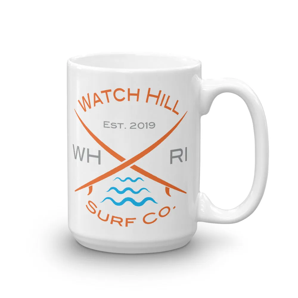 Watch Hill ‘Surf Co.’ Ceramic Mugs in 11oz. or 15oz. (Orange/Grey/Cyan)