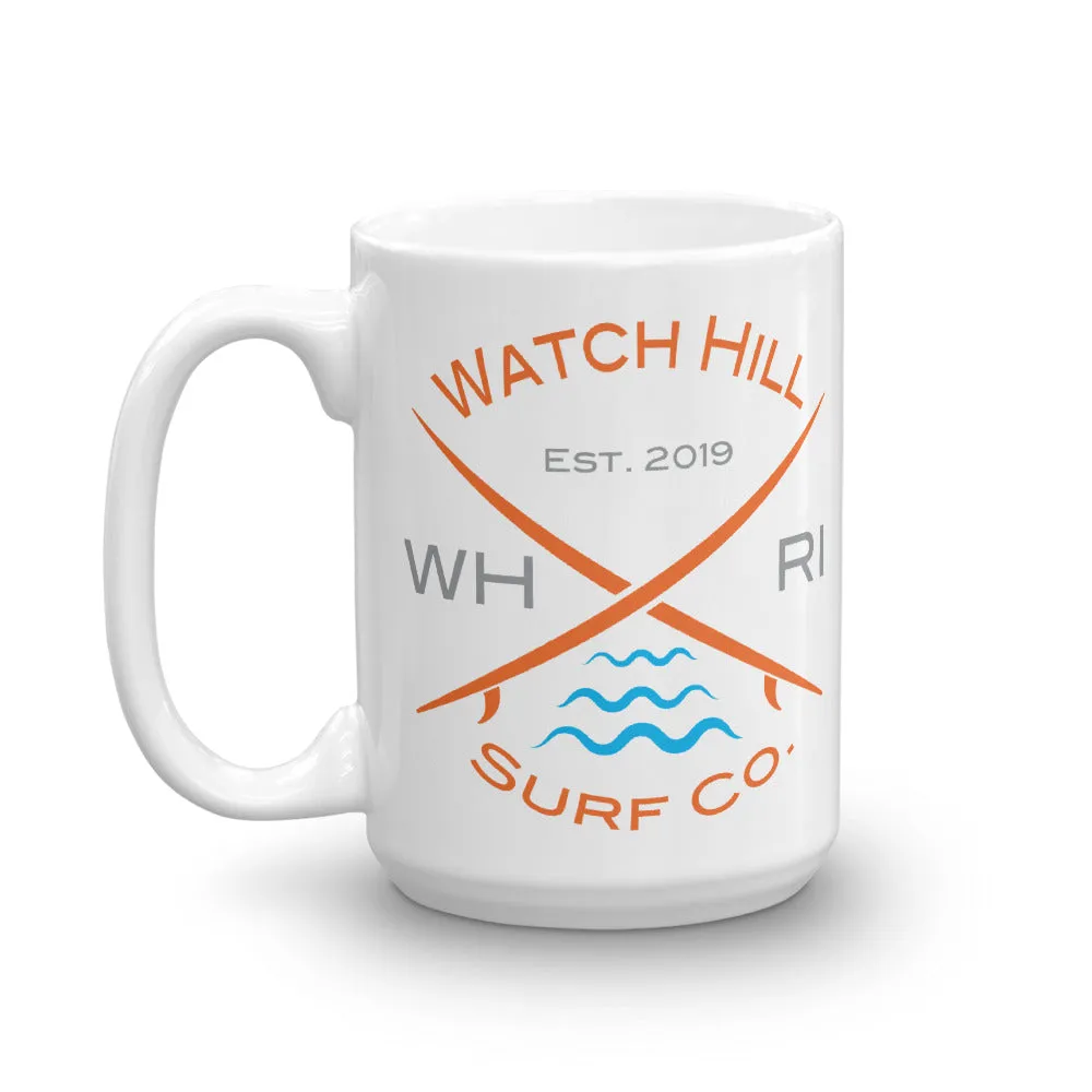 Watch Hill ‘Surf Co.’ Ceramic Mugs in 11oz. or 15oz. (Orange/Grey/Cyan)