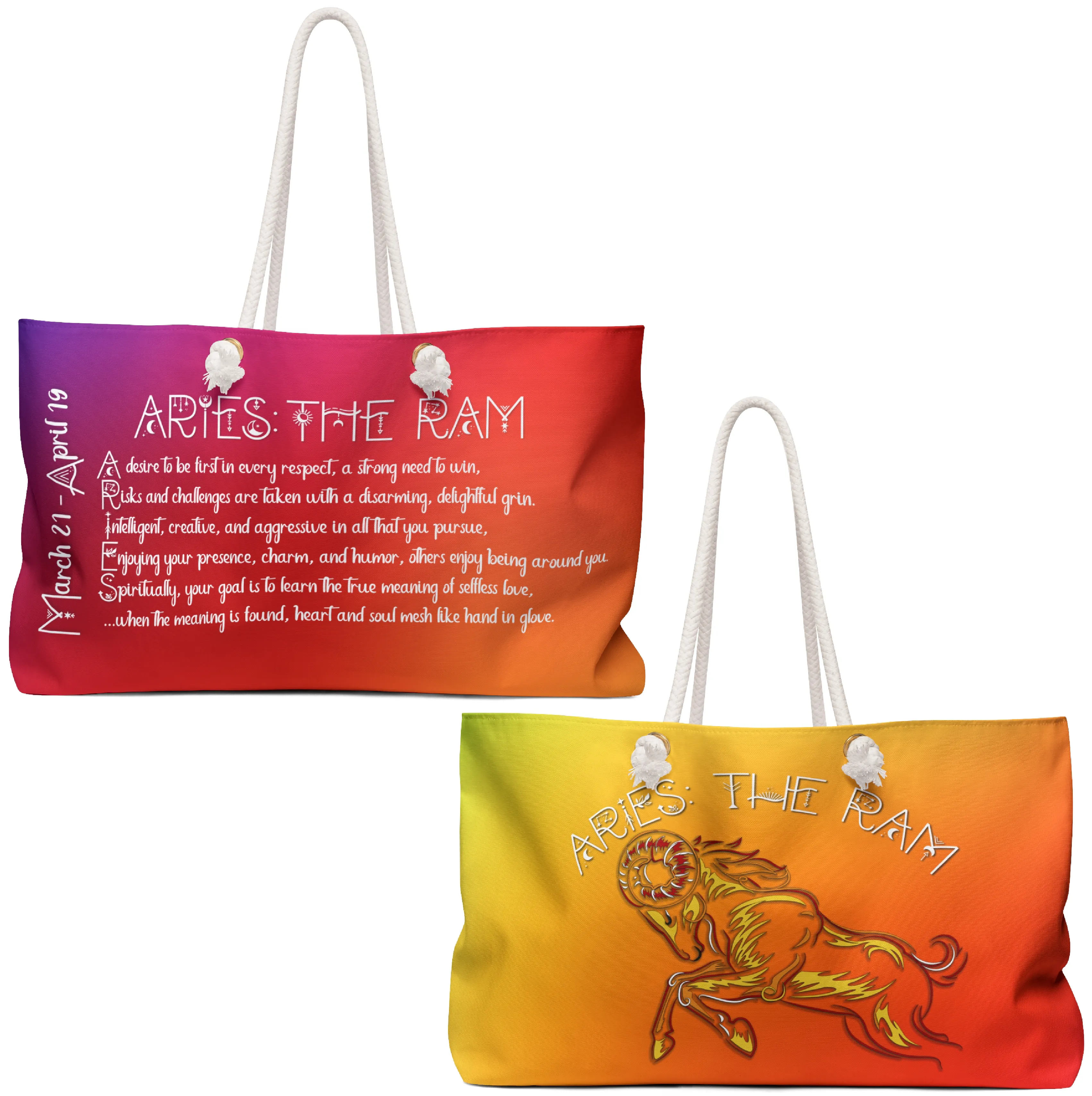 Weekender Bag with Acrostic Poem Spelling out "Aries"