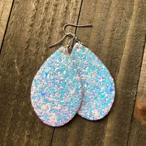 White Glitter Teardrop Earrings