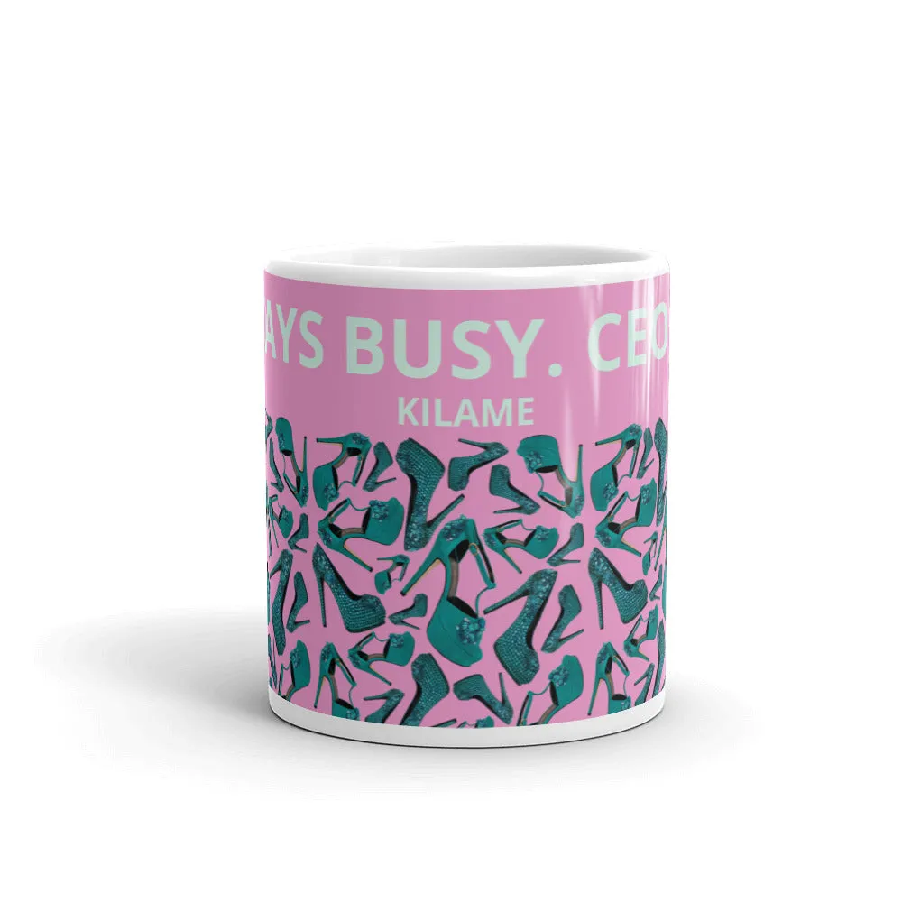 White glossy mug 'Always busy'