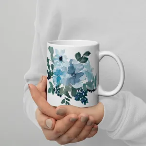 White glossy mug, Flower Mug, Coffee Cup, Tea, Gift for Her, Gift for Him