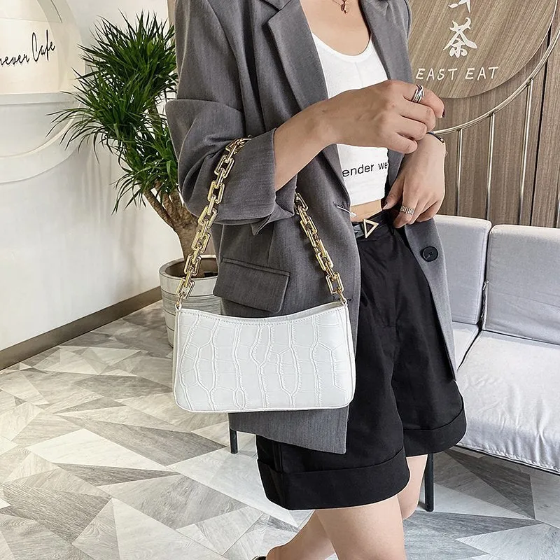 Women Solid Color Metal Chain Shoulder Handbags Female Travel Fashion Hand Bag