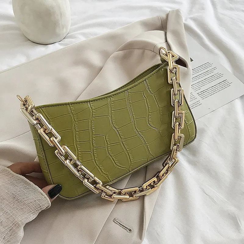 Women Solid Color Metal Chain Shoulder Handbags Female Travel Fashion Hand Bag