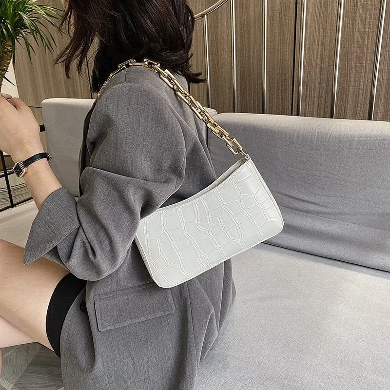Women Solid Color Metal Chain Shoulder Handbags Female Travel Fashion Hand Bag