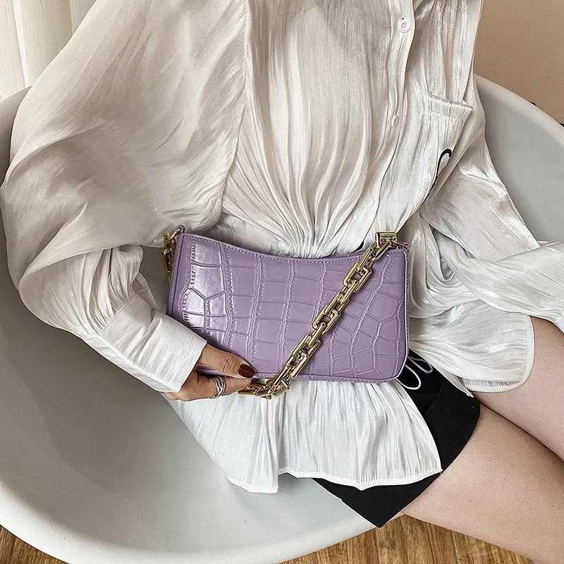 Women Solid Color Metal Chain Shoulder Handbags Female Travel Fashion Hand Bag