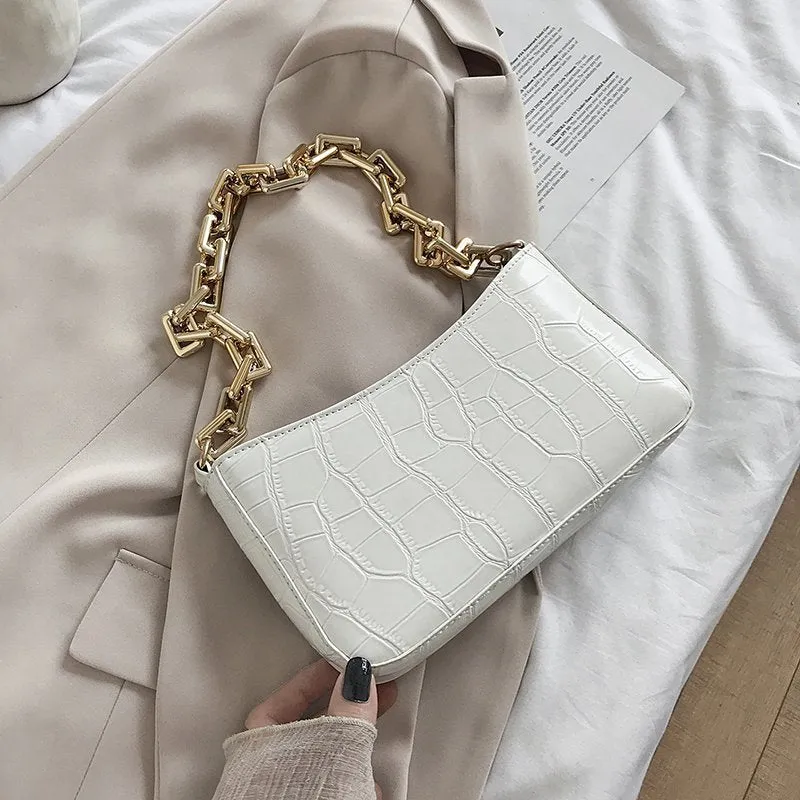 Women Solid Color Metal Chain Shoulder Handbags Female Travel Fashion Hand Bag