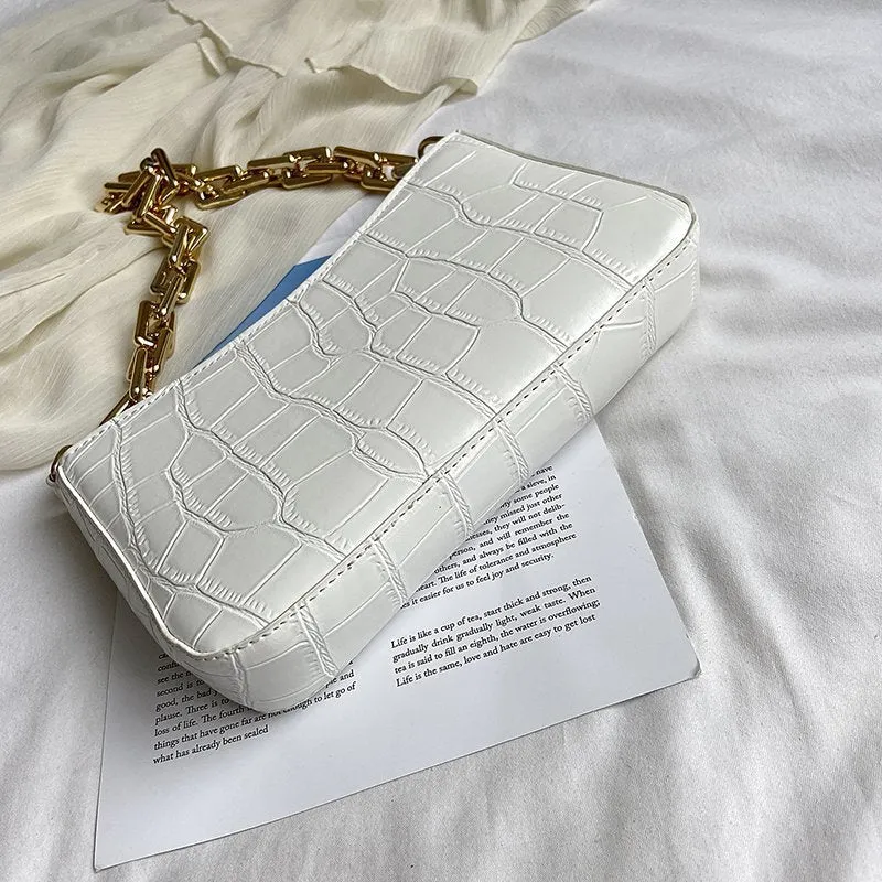 Women Solid Color Metal Chain Shoulder Handbags Female Travel Fashion Hand Bag