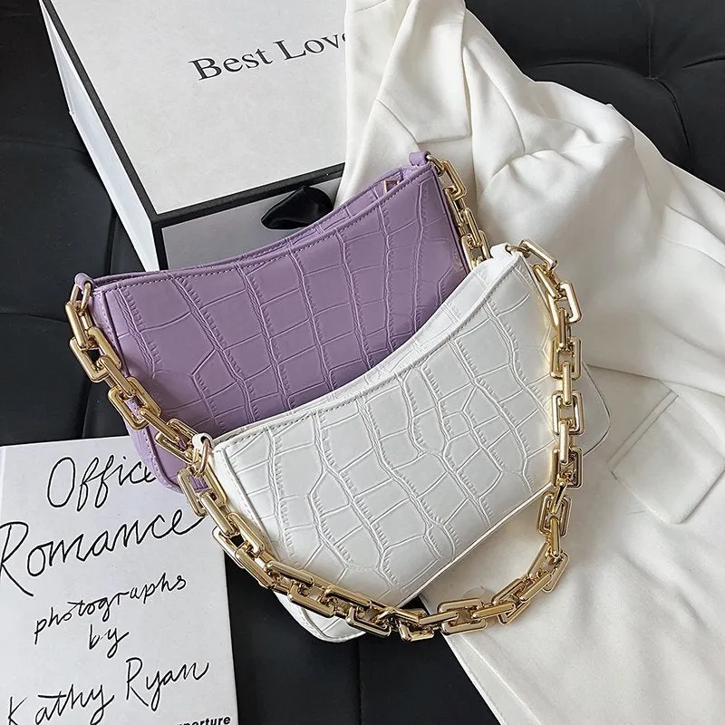 Women Solid Color Metal Chain Shoulder Handbags Female Travel Fashion Hand Bag