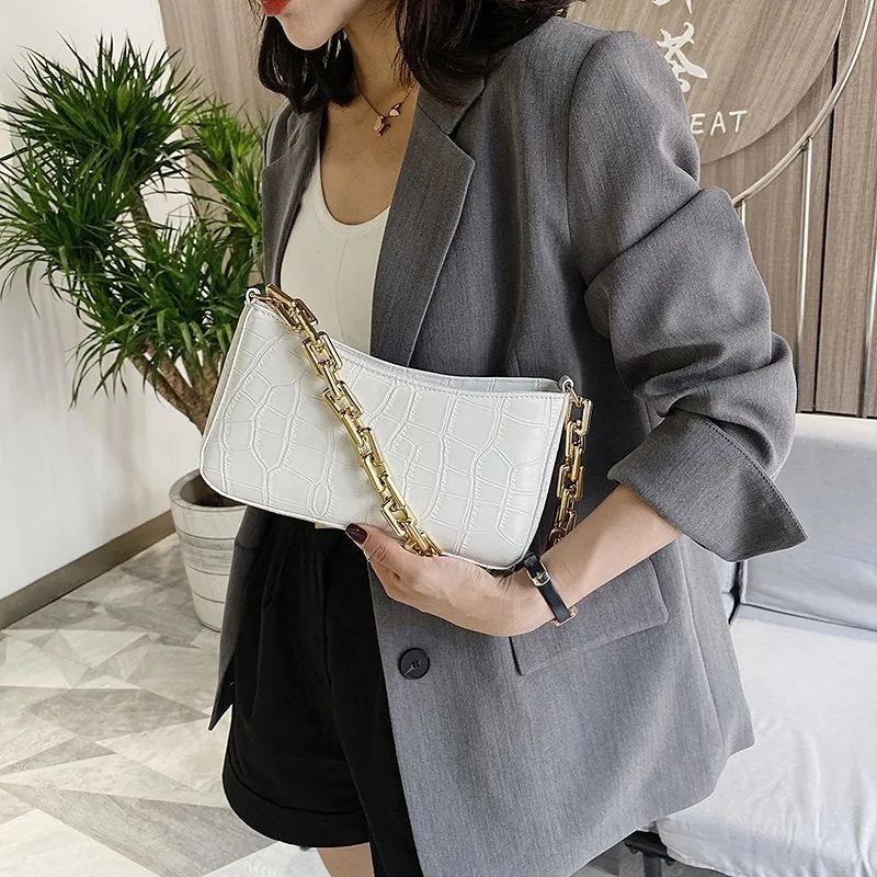 Women Solid Color Metal Chain Shoulder Handbags Female Travel Fashion Hand Bag