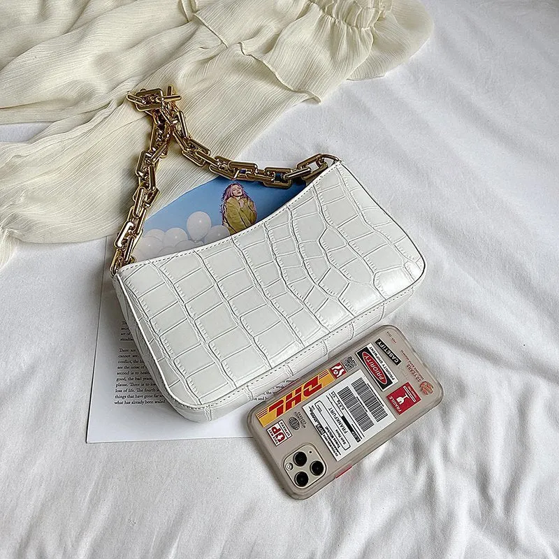Women Solid Color Metal Chain Shoulder Handbags Female Travel Fashion Hand Bag