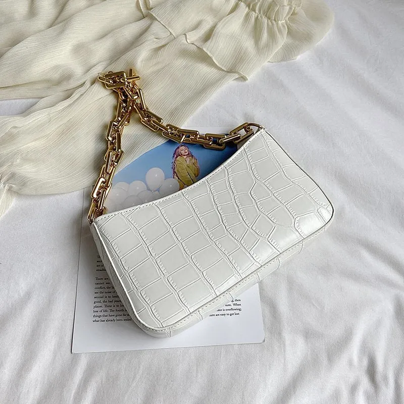 Women Solid Color Metal Chain Shoulder Handbags Female Travel Fashion Hand Bag