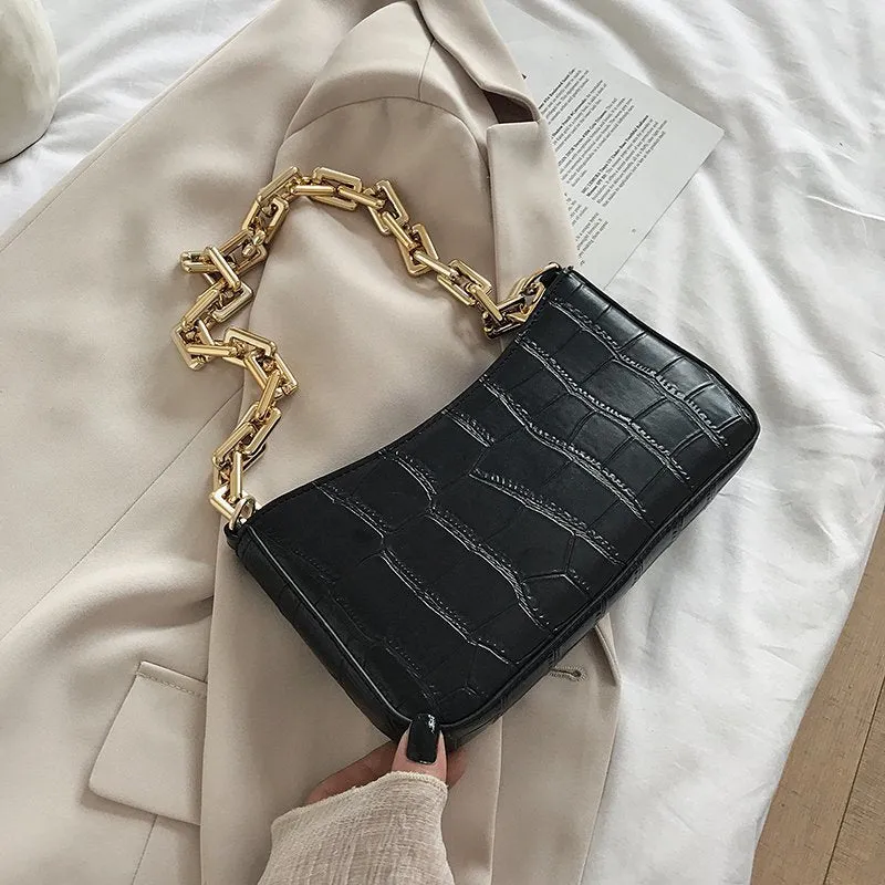 Women Solid Color Metal Chain Shoulder Handbags Female Travel Fashion Hand Bag