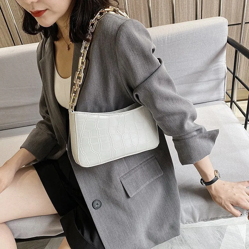 Women Solid Color Metal Chain Shoulder Handbags Female Travel Fashion Hand Bag