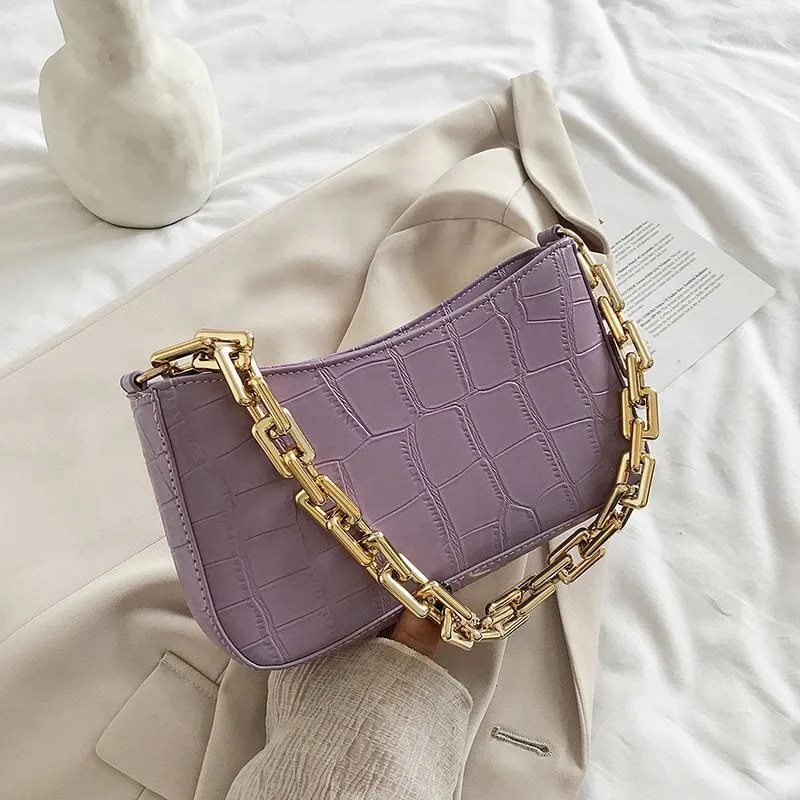 Women Solid Color Metal Chain Shoulder Handbags Female Travel Fashion Hand Bag