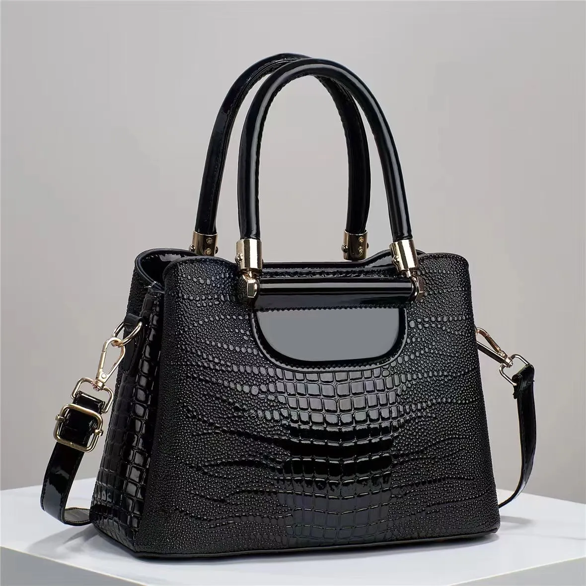 Women's Bright Leather Stone Pattern Large Handbags