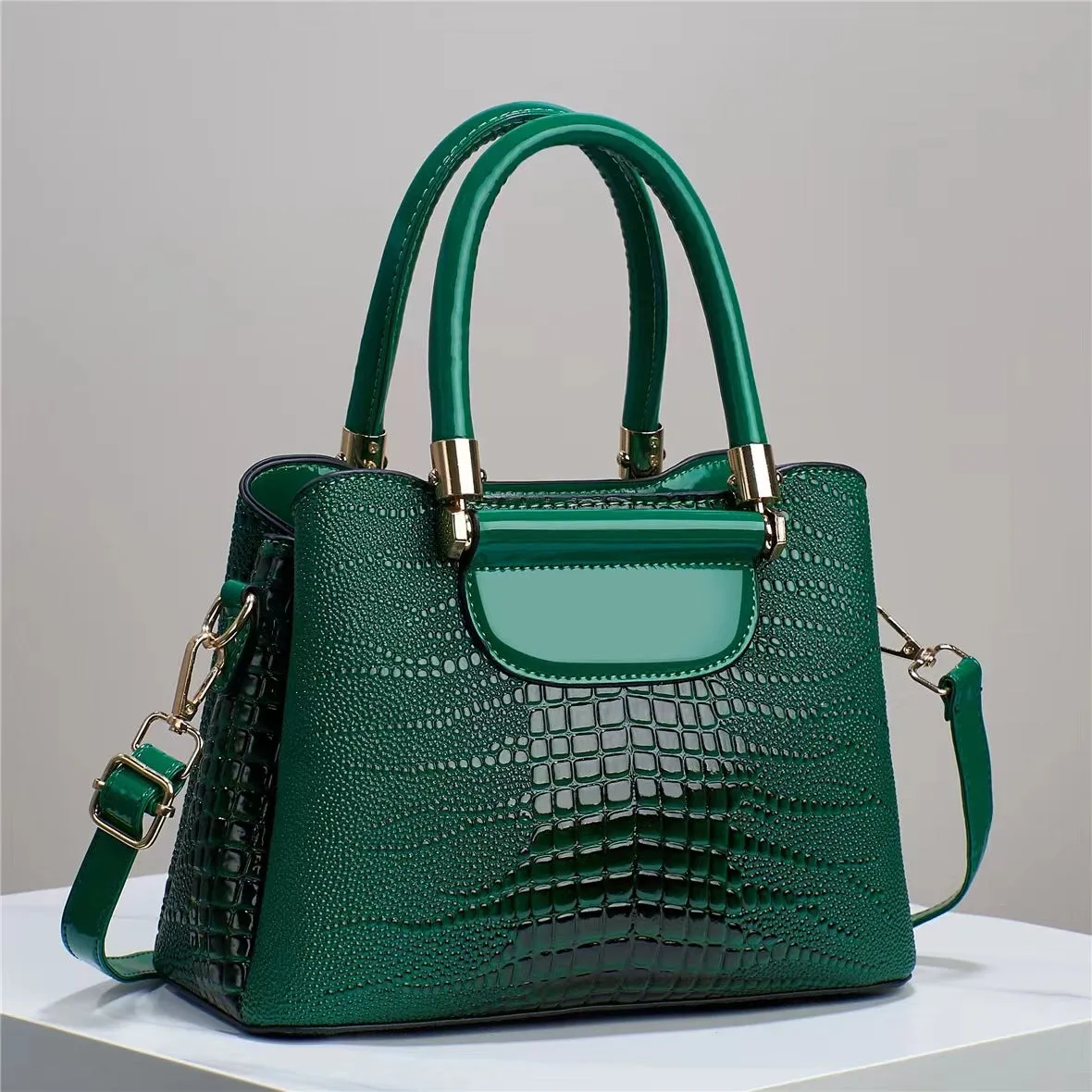Women's Bright Leather Stone Pattern Large Handbags