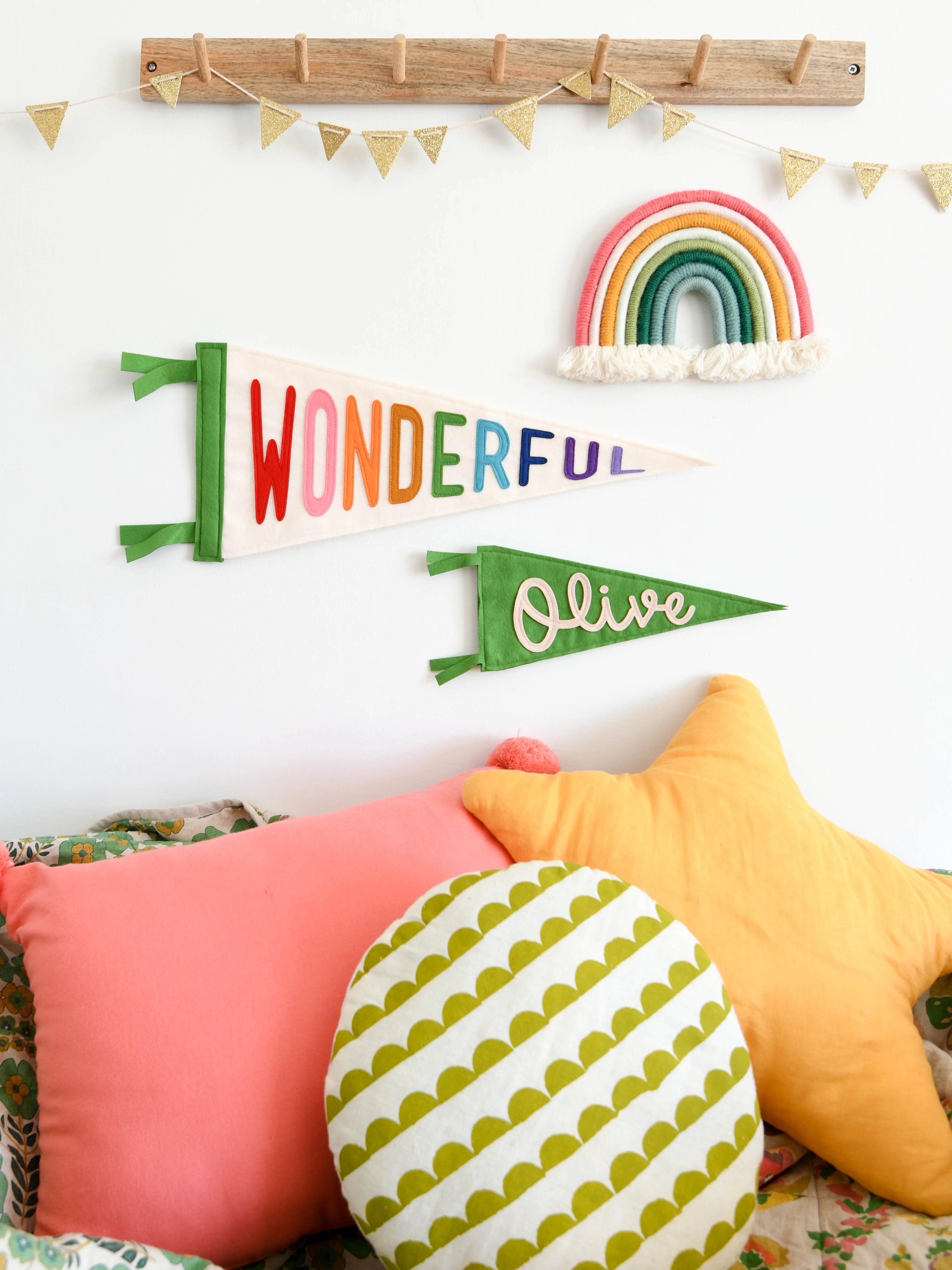 Wonderful pennant flag - muted rainbow