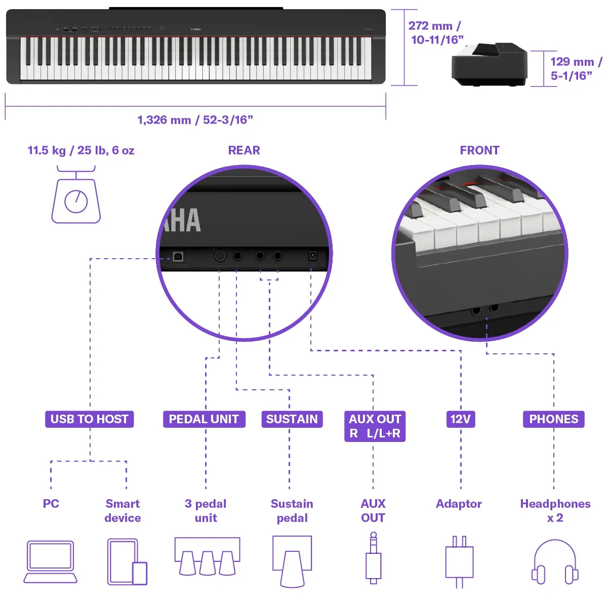 Yamaha P-225B Portable Digital Piano Black