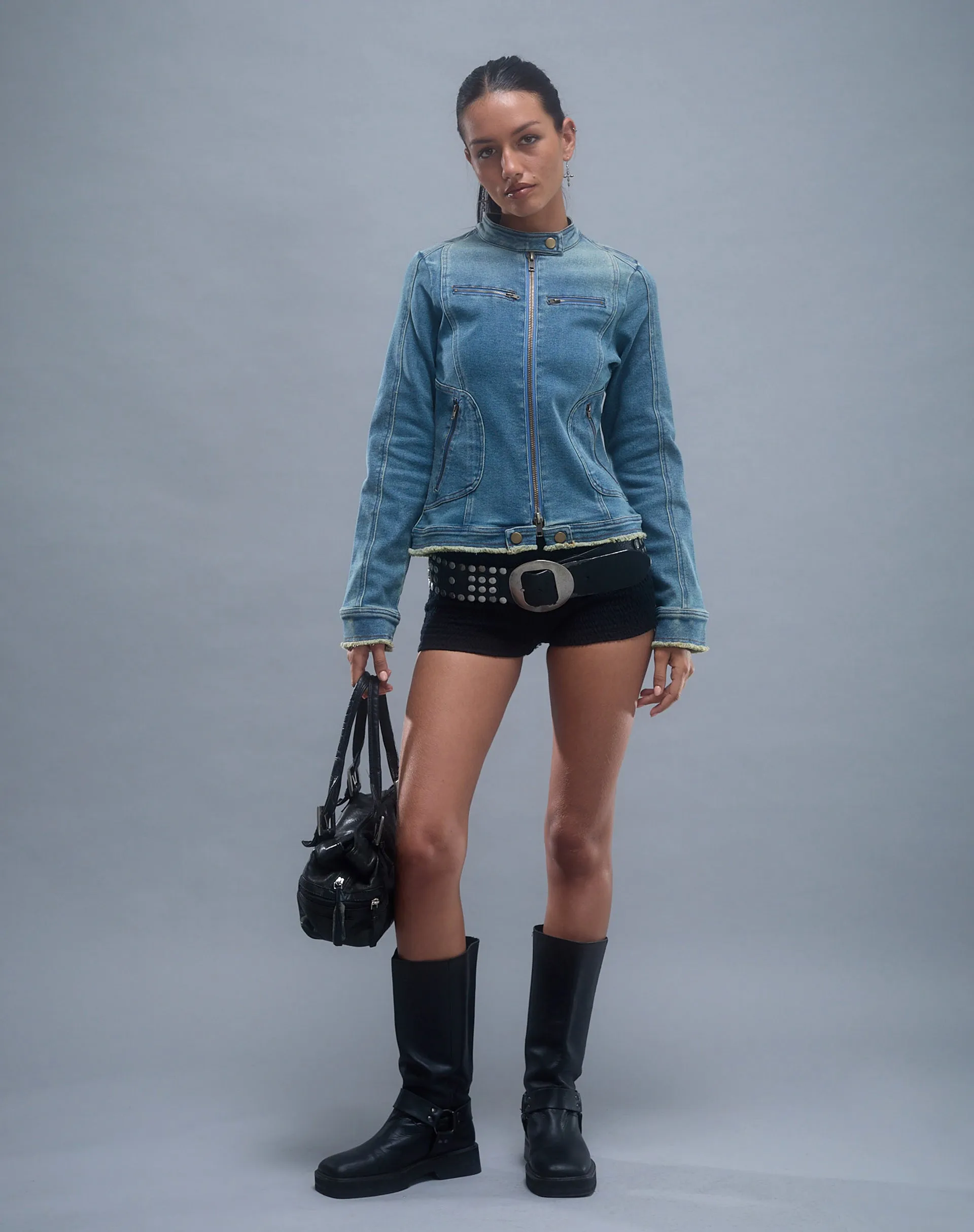 ZAYN DENIM BIKER JACKET VINTAGE BLUE 1
