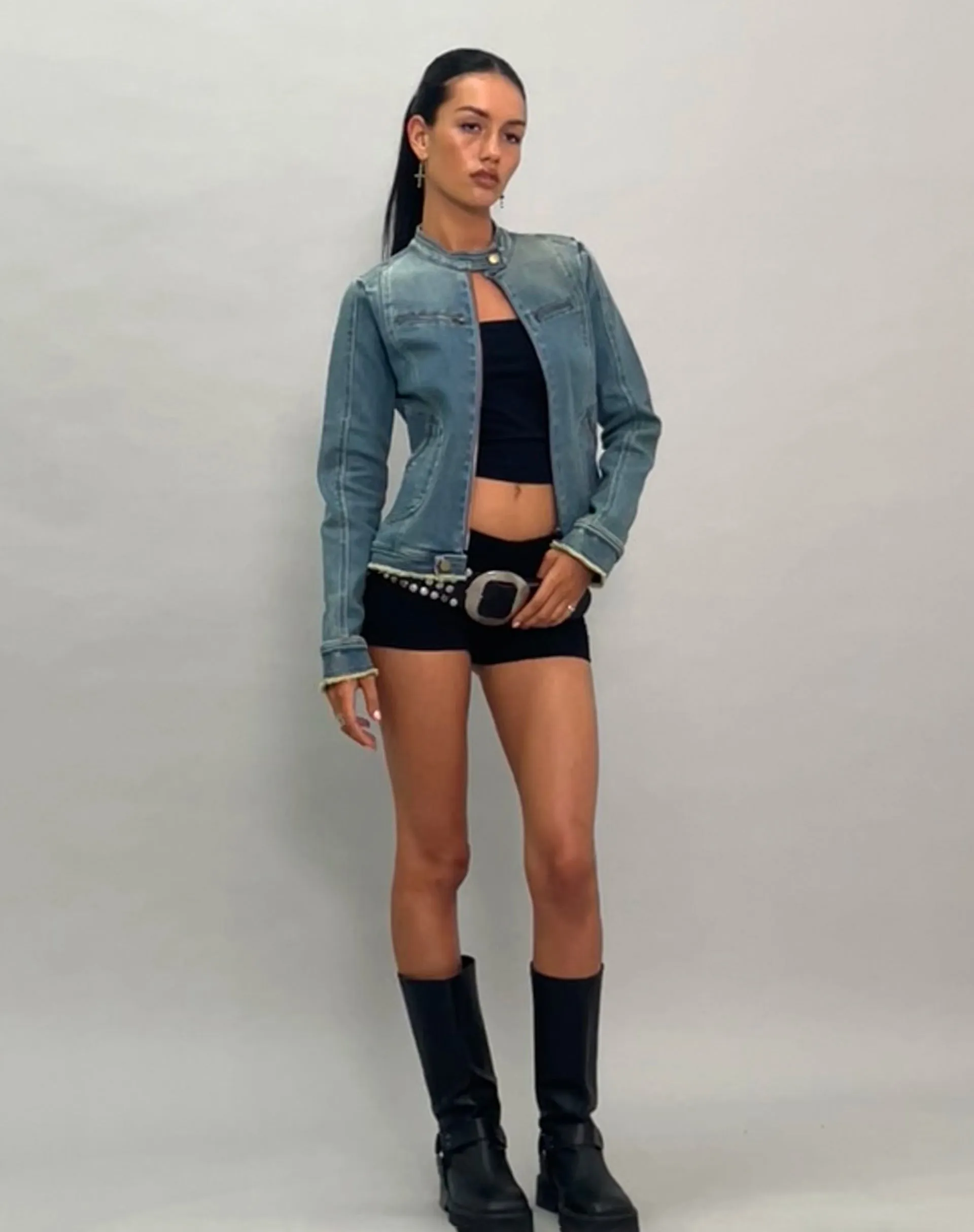 ZAYN DENIM BIKER JACKET VINTAGE BLUE 1