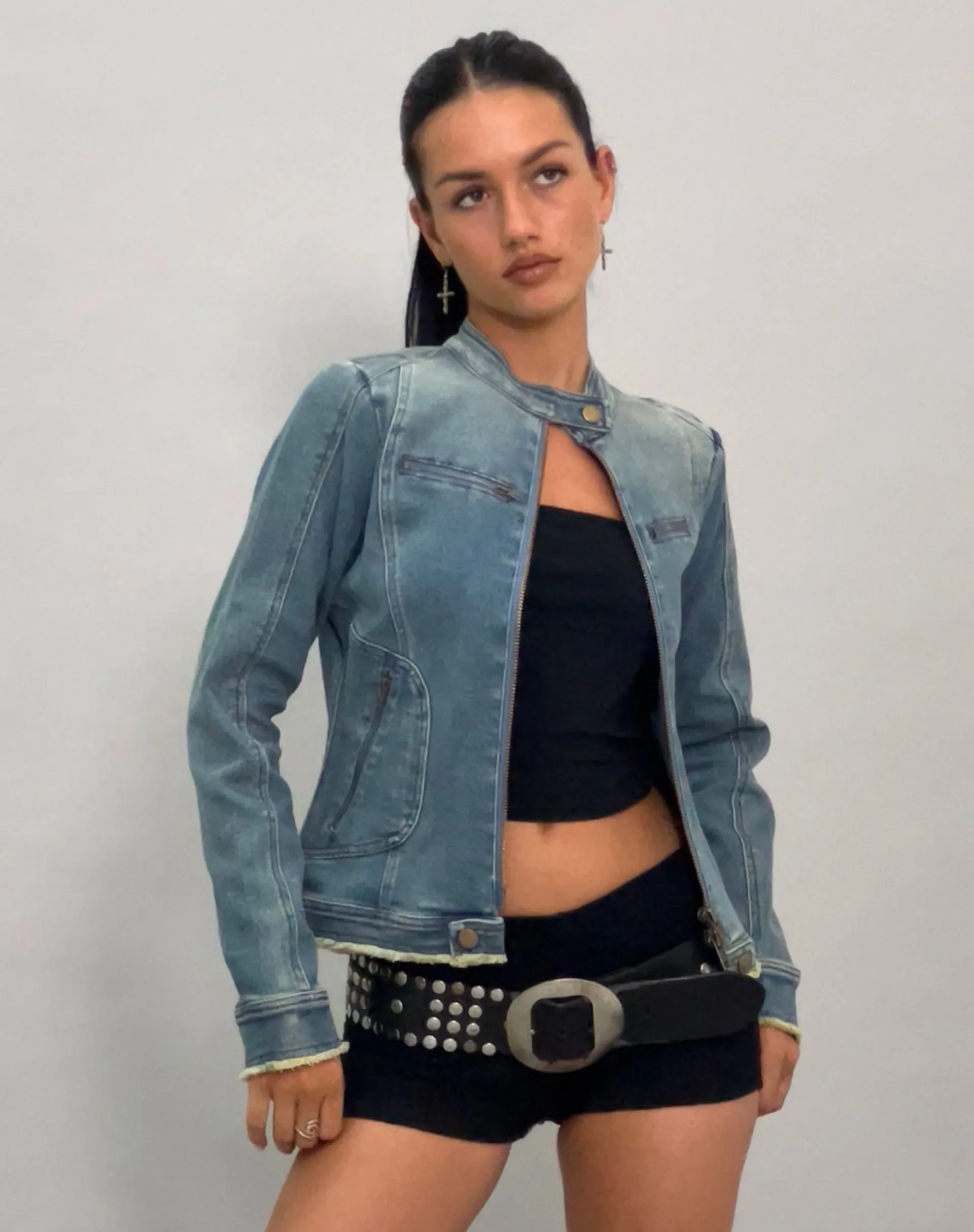 ZAYN DENIM BIKER JACKET VINTAGE BLUE 1