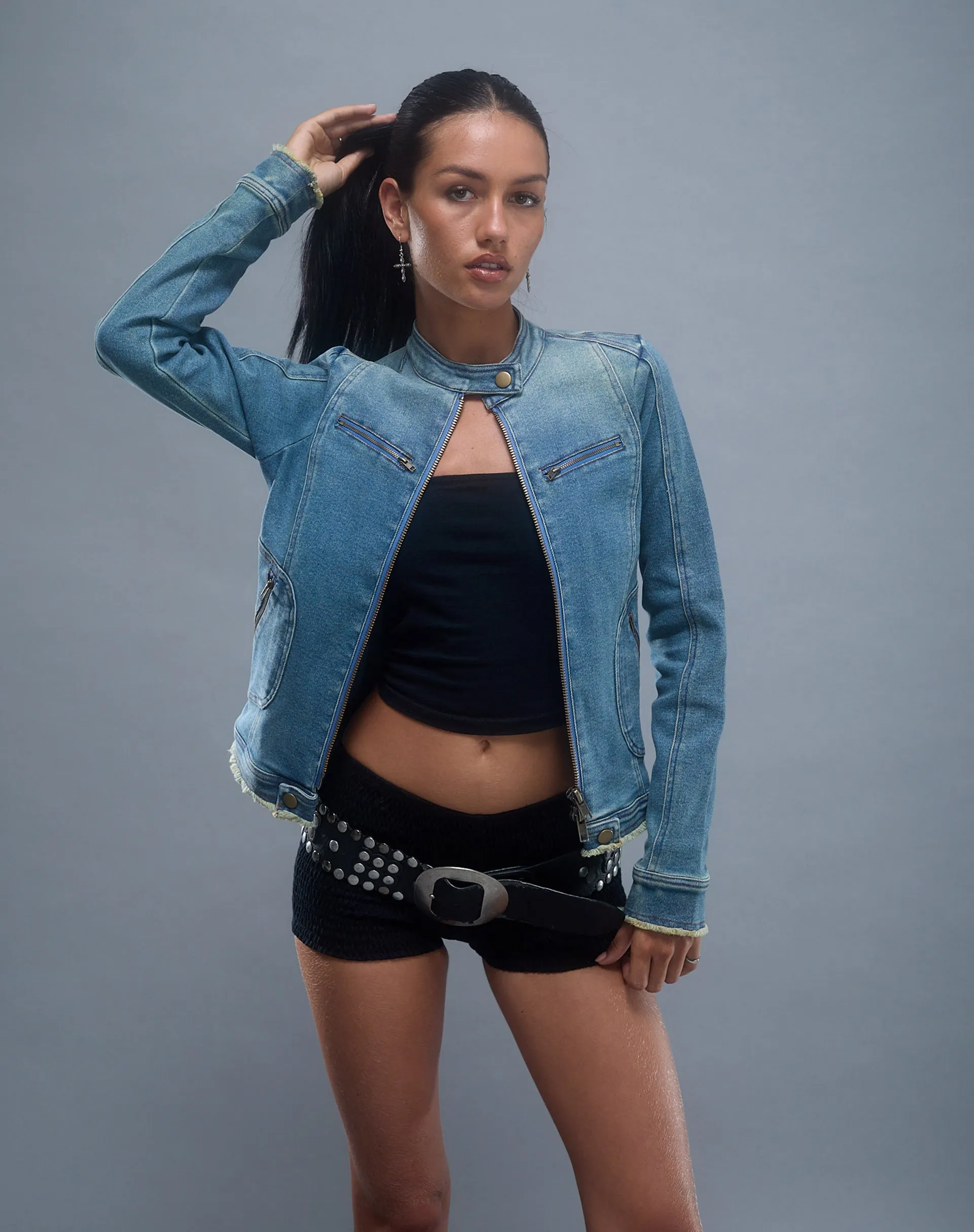 ZAYN DENIM BIKER JACKET VINTAGE BLUE 1