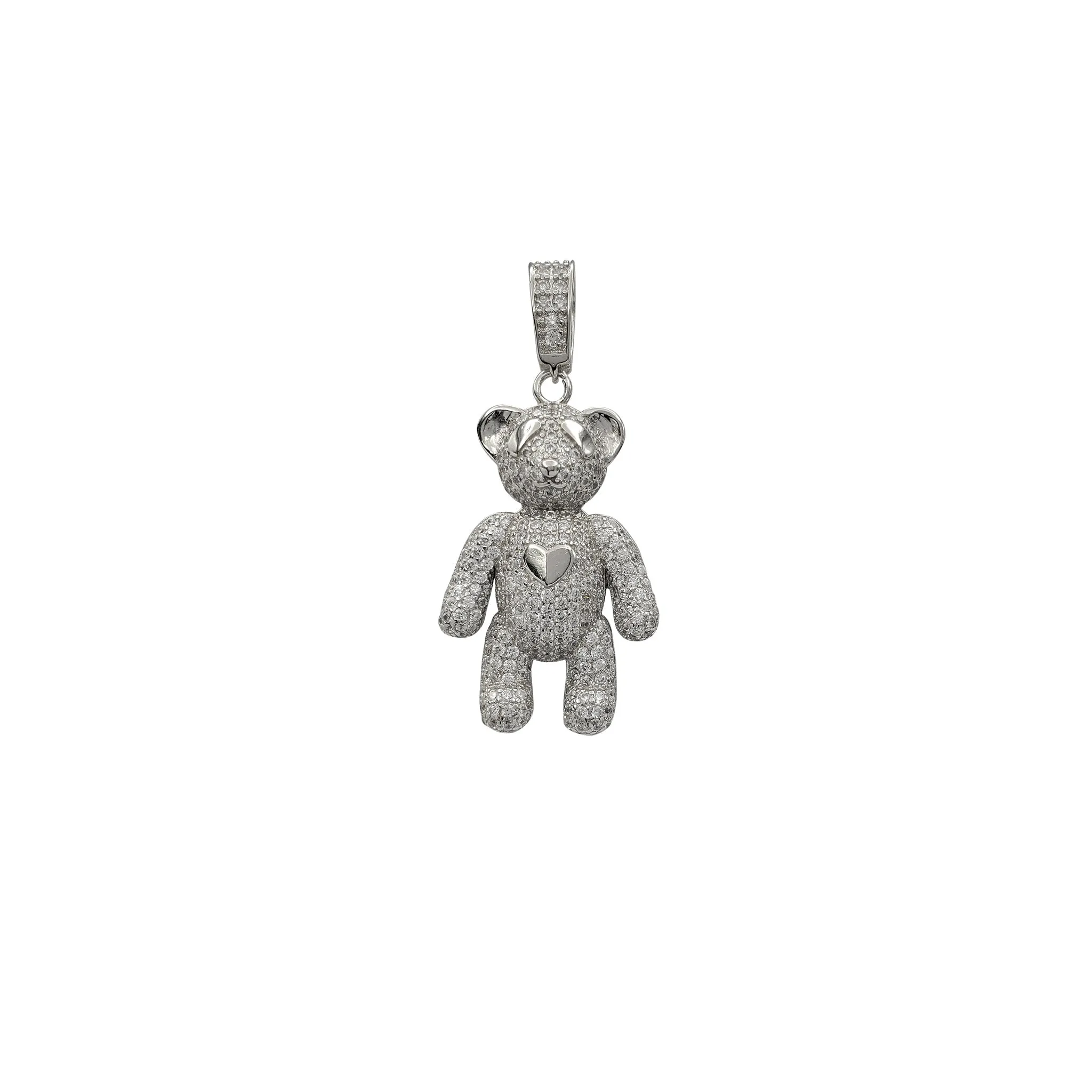 Zirconia Glossy Teddy Bear Pendant (Silver)